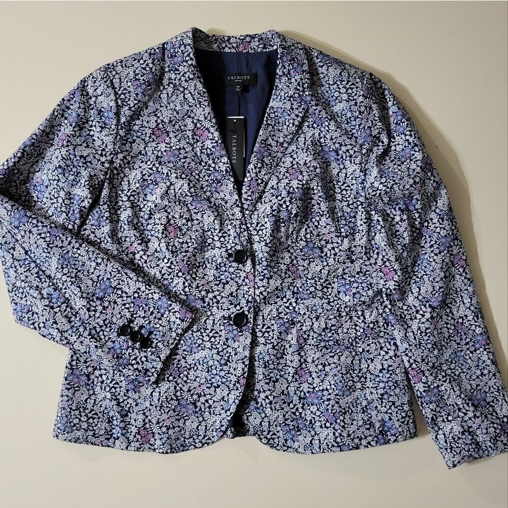 Talbots Women's Lined Navy Floral Blazer